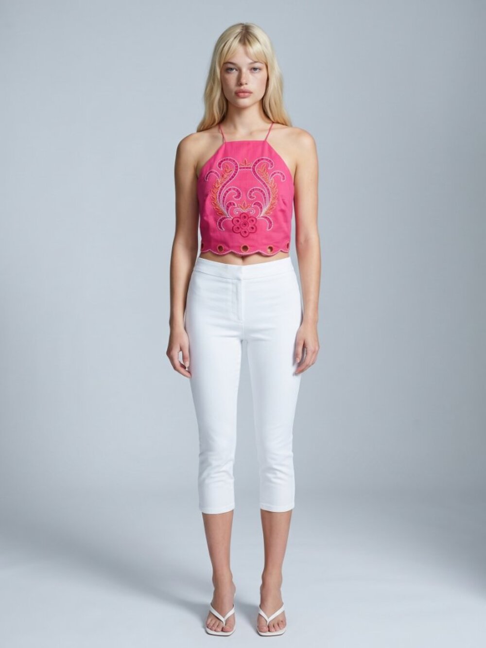 Sachin + Babi Kiki Top Pink Embroidered Crop Halter Women Size 4